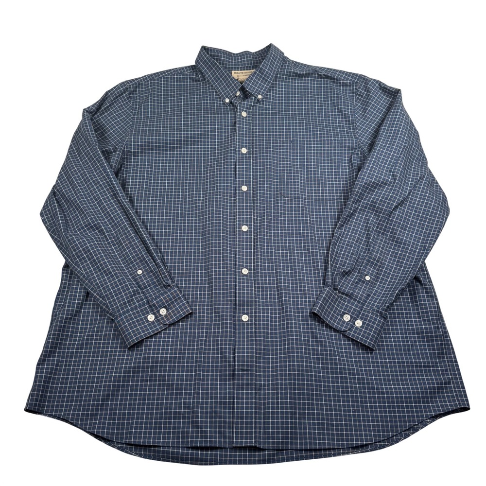 Duluth Trading Co Wrinklefighter Button Down Shirt Mens 3XL Tall Blue Grid Check - Picture 2 of 9
